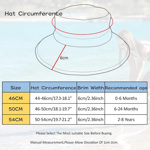 Miniatura 6 de Peecabe Sombrero de verano para bebé para niños y niñas, UPF 50+, ala ancha, sombrero de pescador, ajustable, gorra de playa para bebés de 0 a 8 años