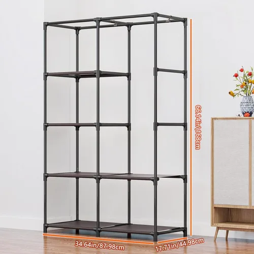 Miniatura 4 de SORCEDAS Portable Closet Wardrobe Organizer Storage with Cover Non-Woben Fabric Portable Wardrobe Closet for Hanging Clothes Racks Shelving 33 Inch