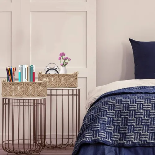 Miniatura 6 de Cesta de almacenamiento de macramé, canasta decorativa bohemia para organizar, cesta decorativa tejida para encimera, cesta de papel higiénico