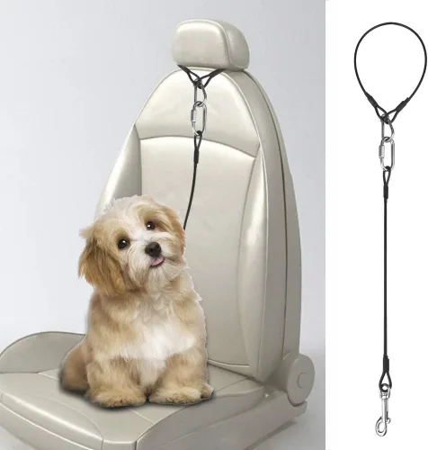 Miniatura 6 de Sonku - Paquete de 2 cinturones de seguridad de automóvil para perros, correas de seguridad de cable de acero a prueba para perros pequeños