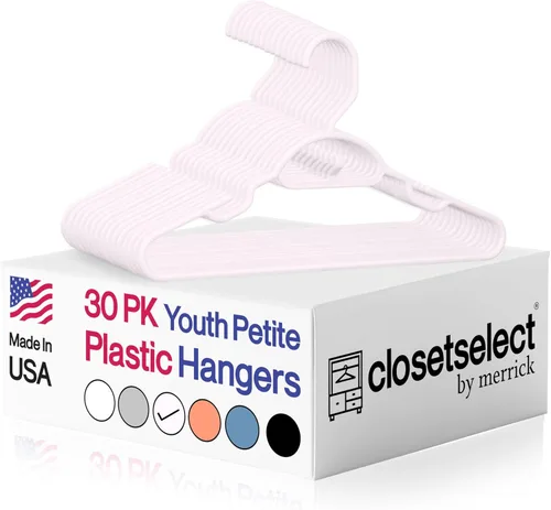 Closetselect Perchas juveniles de plástico para niños pequeños y niños de 13 pulgadas, ganchos para armario, perchas para ropa infantil, tamaños 4 a
