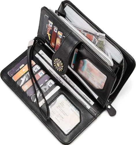 Miniatura 3 de BROMEN Billeteras de cuero para mujer cartera grande de mano para teléfono 2-negro Vintage