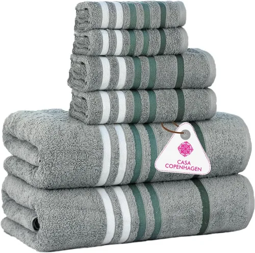 Miniatura 27 de CASA COPENHAGEN Solitaire Juego de 6 toallas - Negro, 600 GSM 2 toallas de baño 2 toallas de mano 2 toallitas, diseñadas en Dinamarca, hechas