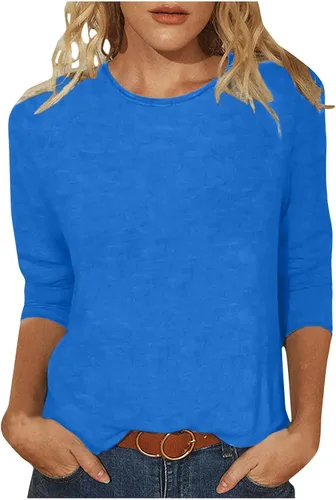 Miniatura 6 de Camisas de manga 3/4 para mujer, blusas casuales de verano 2026, cuello redondo, estampado floral, lindas, blusas holgadas 02 Beige