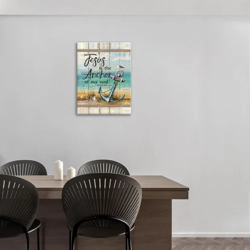 Miniatura 8 de Arte de pared de ancla de playa cristiana, escritura náutica costera, lienzo impreso con versículos de la Biblia, cuadros enmarcados, regalos