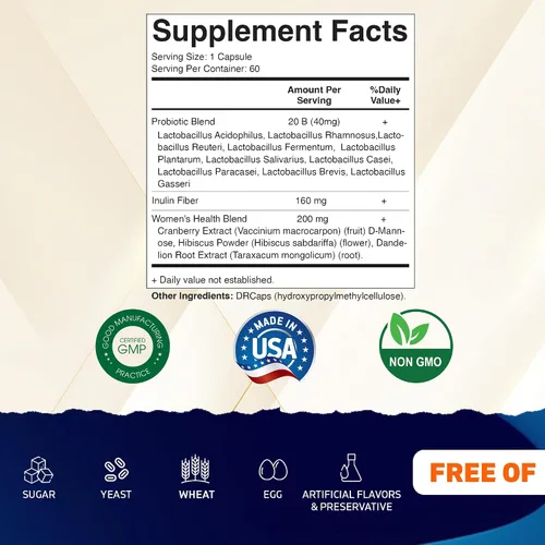 Miniatura 2 de Vitamatic Probióticos vaginales para mujeres – 20 mil millones de UFC, equilibrio de pH y control de olores, 60 cápsulas DR con prebióticos