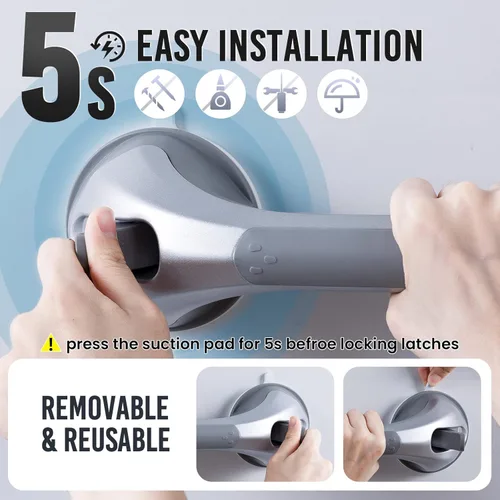 Miniatura 3 de TAILI - Barras de sujeción para la ducha con ventosa, paquete de 2 unidades, de 16 pulgadas, resistente y removible, sin taladro, impermeable