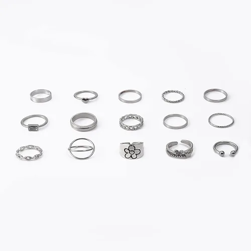 Miniatura 4 de Juego de 15 anillos bohemios para mujer, anillos de cristal con gemas, conjuntos de anillos de nudo para adolescentes, fiestas, anillos de joyería