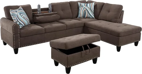 Miniatura 15 de Star Home Living Sofás otomanos seccionales, 97.2 pulgadas de ancho x 69.3 pulgadas de profundidad x 32.3 pulgadas de alto, negro