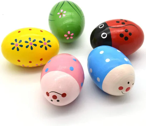 Hayder Huevos de Pascua de madera, juguetes Maracas para niños, agitadores de mano musicales de percusión para recuerdos de fiesta, suministros de