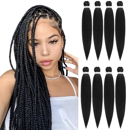 Miniatura 9 de Cabello trenzado preestirado - 12 pulgadas, 8 paquetes, cabello trenzado corto natural negro para trenzas torcidas o en caja, extensiones de cabello