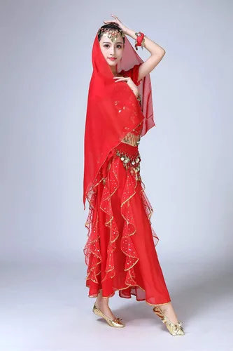 Miniatura 6 de ORIDOOR Vestido de danza del vientre para mujer, disfraz indio de Bollywood para Halloween, faldas de gasa, trajes brillantes para danza