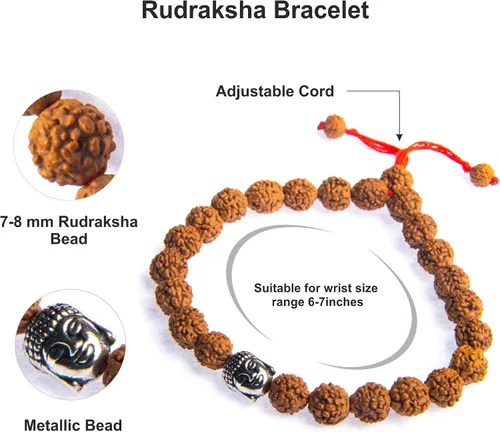 Miniatura 4 de Wonder Care Auténtica Rudraksha Mala Pulsera auténtica de Rudraksha del Himalaya de 5 caras Cuentas de Rudraksha Pulseras de cuentas para hombres