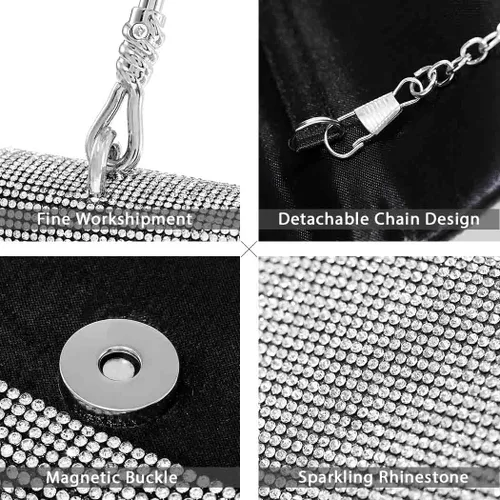 Miniatura 4 de Yokawe Bolso de mano con diamantes de imitación para mujer bolso de noche con cristales brillantes para bodas fiestas bailes cócteles