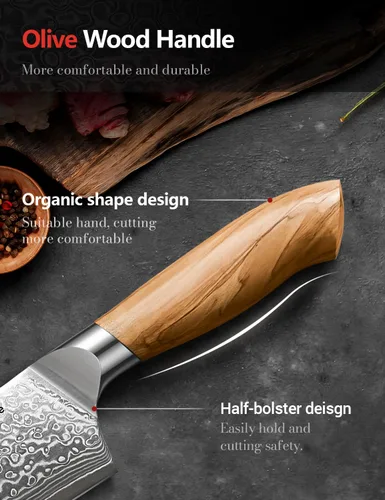 Miniatura 5 de Juego de cuchillos de cocina de Damasco Emojoy, 3 piezas de cuchillos de chef japoneses, cuchillo de 67 capas de Damasco con mango de madera