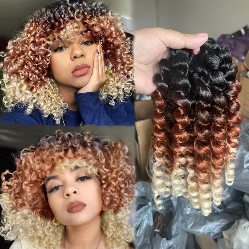 Miniatura 10 de Trenzas de ganchillo 2X Ringlet Jumbo Wand Curl 3 unids/lote 8 pulgadas 20 raíces Jamaicana Rizo en espiral trenzado trenzado sintético senegalés 1b