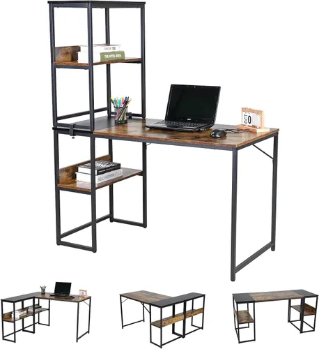 Miniatura 8 de UNICOO Escritorio multifunción para computadora con 3 combinaciones. Escritorio para computadora en forma de L con estantes, escritorio de estudio