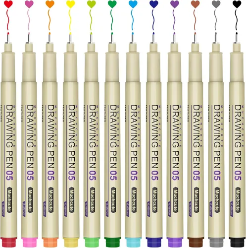 Miniatura 10 de Muchcute 01 Micro Fineliner Dibujo Arte Bolígrafos: 12 Colores 0.25mm Punta Extra Fina Biblia Sin Sangría Diario Zentangle Suministros de Estudio