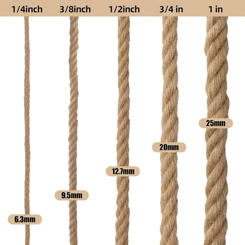 Miniatura 5 de Cuerda de yute de 1/2 pulgadas y 50 pies, material natural, cuerda de yute resistente trenzada para manualidades en interiores y exteriores