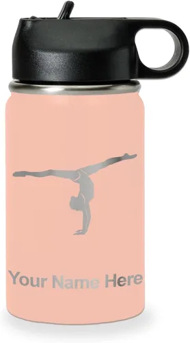 Miniatura 44 de LaserGram Botella de agua personalizada, gimnasta niña, acero inoxidable de doble pared aislada al vacío con popote superior, regalo grabado Azul