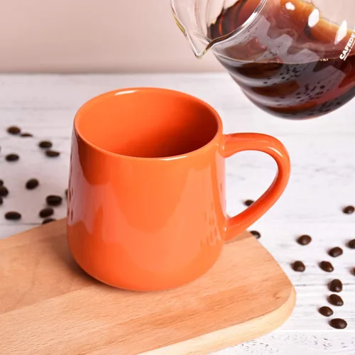 Miniatura 3 de Bosmarlin Juego de 2 tazas de café de cerámica brillante, taza de té para oficina y hogar, 18 onzas, adecuadas para lavavajillas y microondas Naranja
