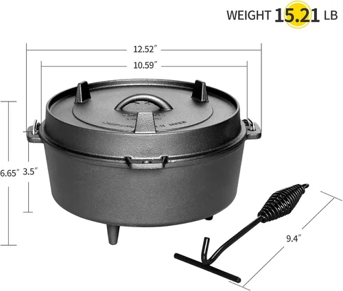 Miniatura 3 de EDGING CASTING Olla holandesa de hierro fundido pre-curada con tapa de sartén, olla profunda para acampar al aire libre para chimenea, cocina