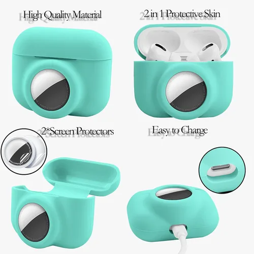 Miniatura 6 de Juego de funda protectora 2 en 1 compatible con Airpods Pro y Airtag, funda de silicona para rastreador GPS, suave a prueba de golpes, antiarañazos