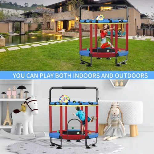Miniatura 3 de Trampolín para niños, cama elástica completa antioxidante de 440 libras para interiores y exteriores con red, trampolín ajustable de 55 pulgadas