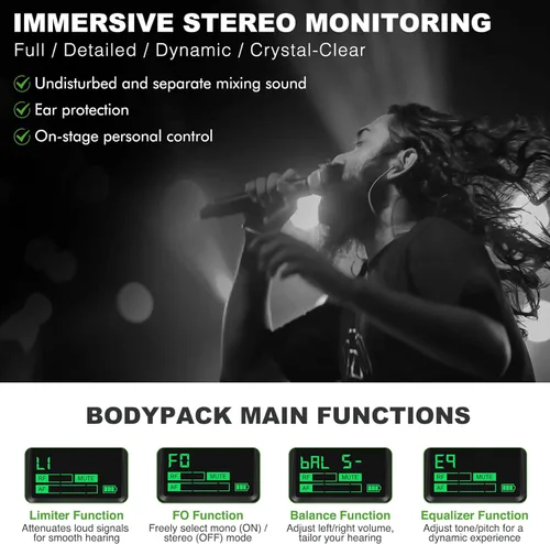 Miniatura 4 de Phenyx Pro PTM-10 Sistema de monitor en el oído, inalámbrico, estéreo, receptor de bodypack, rendimiento con 89 frecuencias ajustables