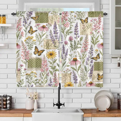 Miniatura 34 de Cortinas de mariposa, mariposa azul, diente de león blanco, románticas, para niñas y mujeres, insonorizadas, aisladas, con bolsillo para barra