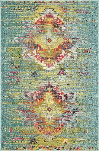 Miniatura 16 de Unique Loom Vita Collection - Alfombra vintage tribal sudoccidental sobreteñida (2 pies x 6 pies 7 pulgadas, para pasillo, turquesa/amarillo)