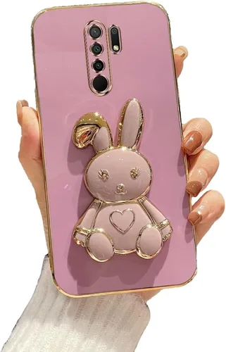 Miniatura 107 de Estuche con soporte de conejo de corazón para Xiaomi Redmi Note 10S, galvanizado suave TPU protector delgado a prueba de golpes con lindo conejito