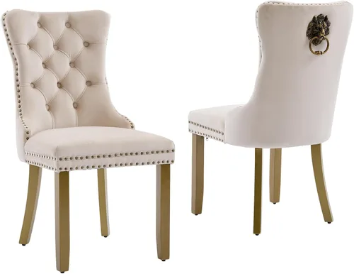 Miniatura 44 de LKTART Juego de 2 sillas de comedor de terciopelo, sillas de comedor copetudas con ribete de anillo de clavo, silla de comedor tapizada con patas