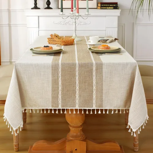 Miniatura 8 de Laolitou Mantel rústico de lino de algodón, impermeable, de arpillera, para cocina, comedor, mantel para mesas rectangulares, rayas grises claras
