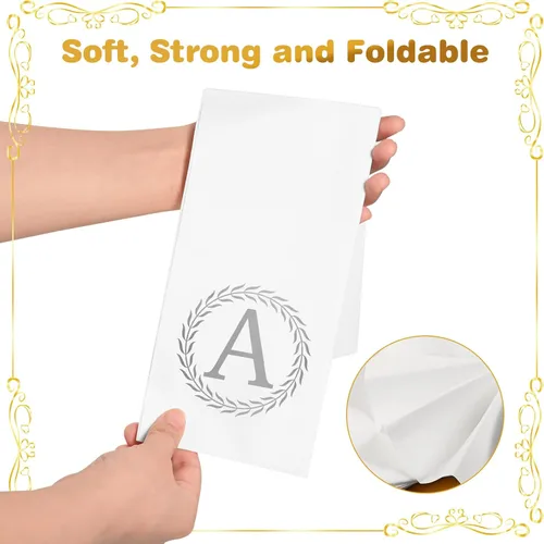 Miniatura 3 de 100 servilletas desechables con monograma de plata, toallas de mano decorativas con letra A, servilletas de cena para invitados, toallas de mano