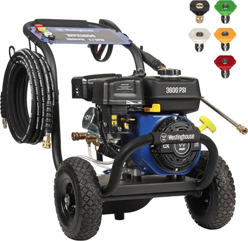 Westinghouse WPX3600 - Lavadora a presión a gas, 3600 PSI y 2.7 GPM máx., tanque de jabón a bordo, pistola de pulverización y varilla, juego de 5