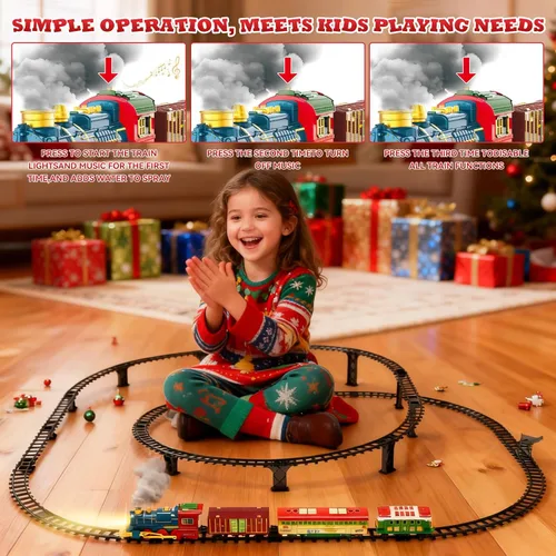 Miniatura 5 de Juego de tren - Juego de trenes para niños con humo, luces y sonido, juego de tren de juguete para debajo del árbol de Navidad, trenes