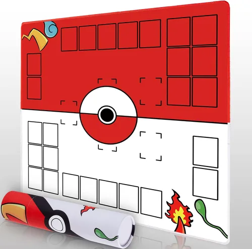 Miniatura 5 de Tapete de juego para juego con tubo, tapete de juego cosido para juego de cartas con zonas, tapete de juego de entrenamiento para 2 jugadores (negro)
