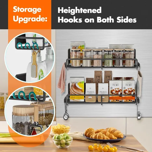 Miniatura 3 de SUNALLY Estante magnético para especias para refrigerador, estante magnético para nevera con ganchos, estante organizador de especias