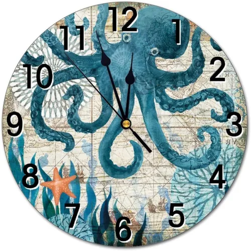 Miniatura 13 de Reloj de pared de playa de mar, funciona con pilas, reloj redondo silencioso sin tictac, decoración de pared para el hogar, oficina, escuela, 9.8