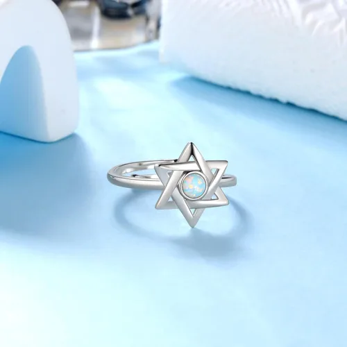 Miniatura 21 de Jewmon Anillo de plata de ley con estrella de David para mujer – Anillo ajustable Magen David – Amuleto Wicca – Regalos judíos