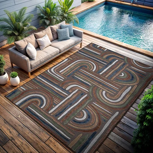 Miniatura 60 de CAMILSON Alfombra para Interiores y Exteriores, Alfombras de Área Azules 5x7 con Hojas Tropicales Botánicas para Patios Interiores y Exteriores