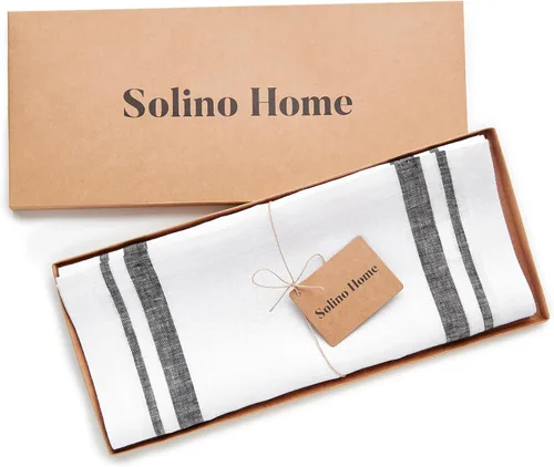Miniatura 5 de Solino Home Camino de mesa de lino a rayas de 36 pulgadas, 100% lino puro en blanco y negro, camino de mesa pequeño de 14 x 36 pulgadas, ideal