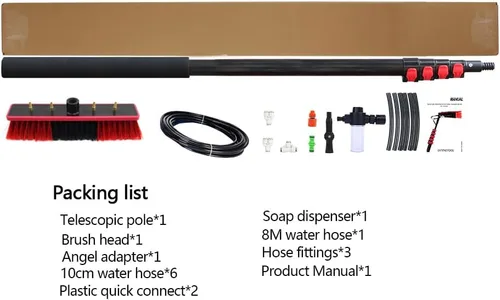 Miniatura 6 de Kit de cepillo de poste alimentado por agua de limpieza de ventanas con dispensador de jabón telescópico extensible panel solar herramienta de lavado