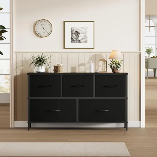 Miniatura 2 de OLIXIS Cómoda de 5 cajones para dormitorio, mueble organizador de armario, soporte de TV para sala de estar, pasillo, torre de almacenamiento