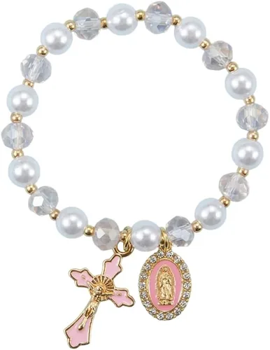 Miniatura 9 de Pulsera elástica de Virgen María con dije de cruz – Cristal de perlas multicolor con cuentas de joyería religiosa católica para mujer, regalo