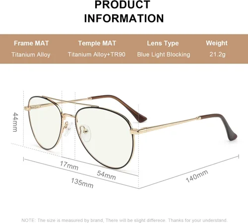 Miniatura 4 de Lentes de lectura de aviador para hombres y mujeres, lentes de bloqueo de luz azul, patillas de primavera negro en dorado