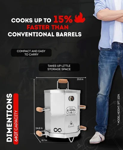 Miniatura 3 de EL BARRIL - Ahumador de carbón plegable de 15 libras, parrilla de acero inoxidable con flujo de aire de calor uniforme para carne jugosa y tierna