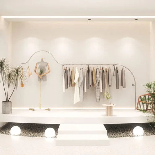 Miniatura 8 de Perchero Boutique Display rack, Tienda de ropa Muebles de exhibición montado en la pared Perchero colgante de ropa, Sistema de estantes de ropa