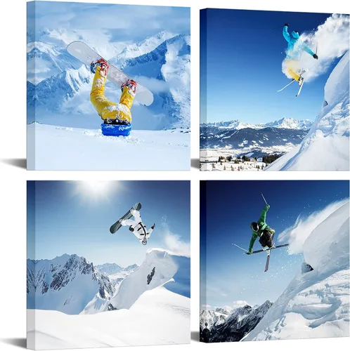 LevvArts Lienzo decorativo para pared, diseño de paisaje de montaña de nieve, lienzo impreso con marco y fácil de colgar, arte moderno para